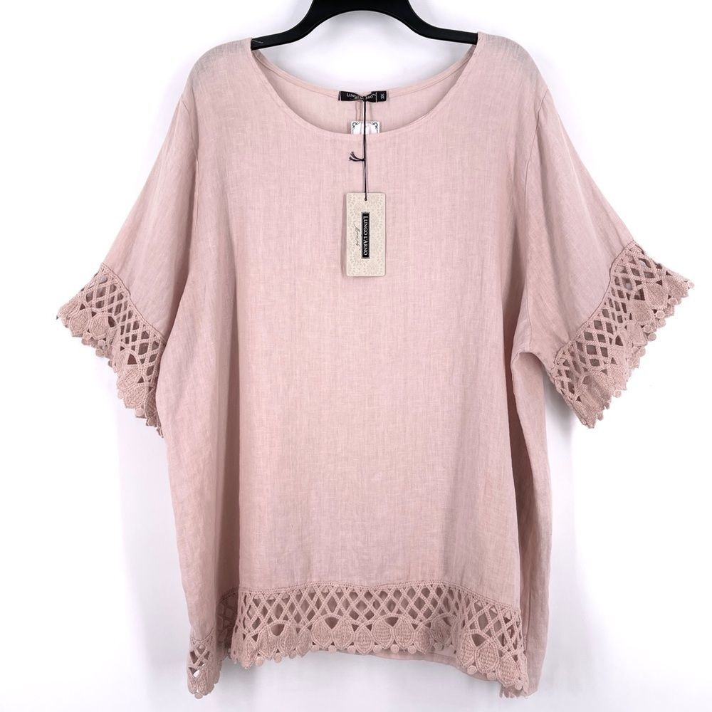 LUNGO L’ARNO blush linen Crochet Top Size 2x/3X